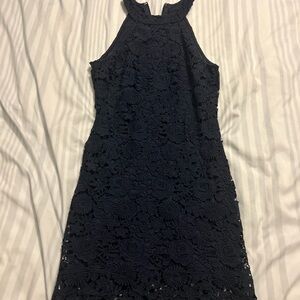 Lulu's Midnight Blue Floral Lace Mini Dress